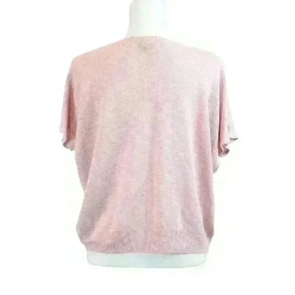 Ellen Tracy Pink Knit Crew Neck Sweater Short Dolman Sleeves SIze Large - Picture 3 of 7